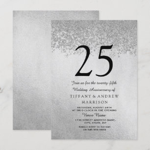 Silver Glitter 25th Wedding Anniversary Invitation