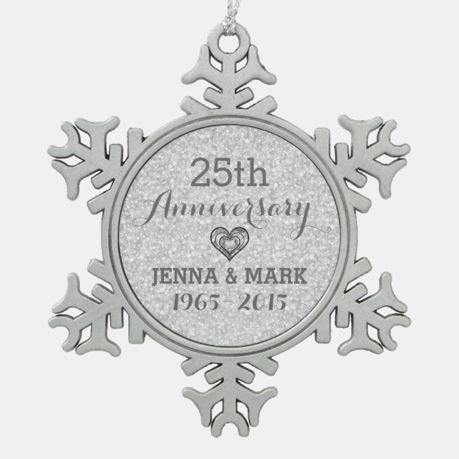 Silver Glitter 25th Wedding Anniversary Ornament (Front)