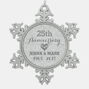 Silver Glitter 25th Wedding Anniversary Ornament