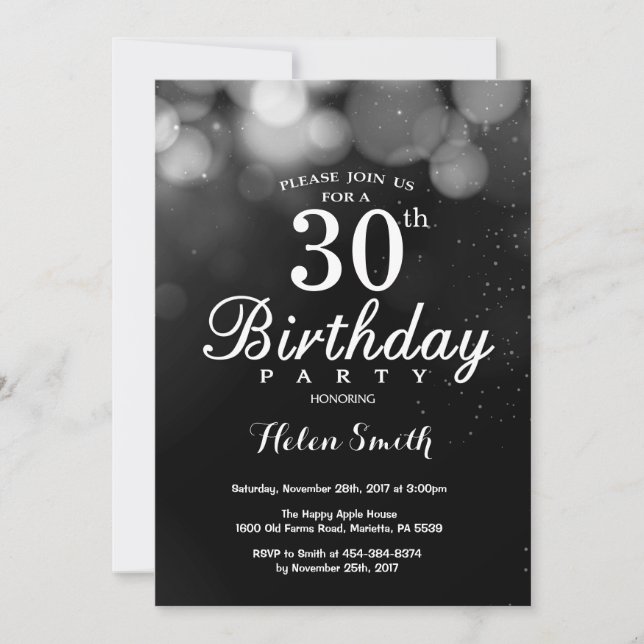 Silver Glitter 30th Birthday Invitation Card (Front)
