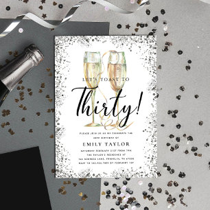 Silver Glitter 30th Birthday Party Invitation