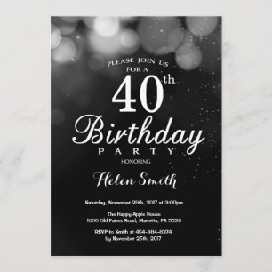 Silver Glitter 40th Birthday Invitation Card
