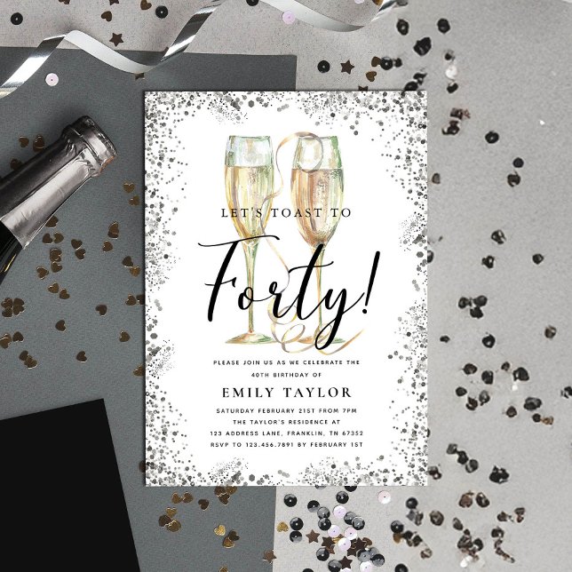 Silver Glitter 40th Birthday Party Invitation (Creator Uploaded)