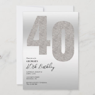 Silver Glitter 40th Birthday Party Invitation