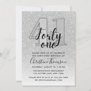 Silver Glitter 41st Birthday Invitation