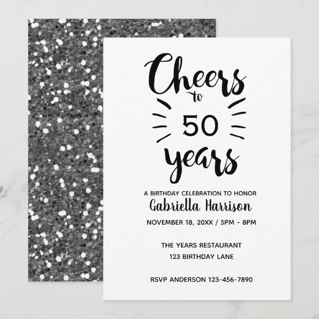 Silver Glitter 50th Birthday Invitation (Front/Back)