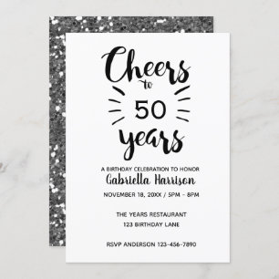 Silver Glitter 50th Birthday Invitation
