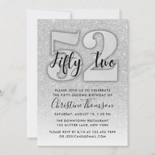 Silver Glitter 52nd Birthday Invitation
