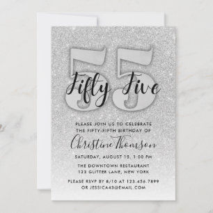 Silver Glitter 55th Birthday Invitation