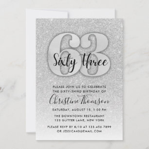 Silver Glitter 63rd Birthday Invitation