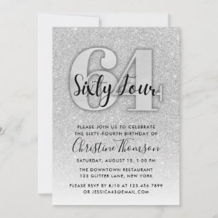 Silver Glitter 64th Birthday Invitation