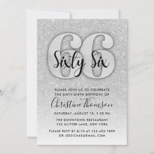 Silver Glitter 66th Birthday Invitation