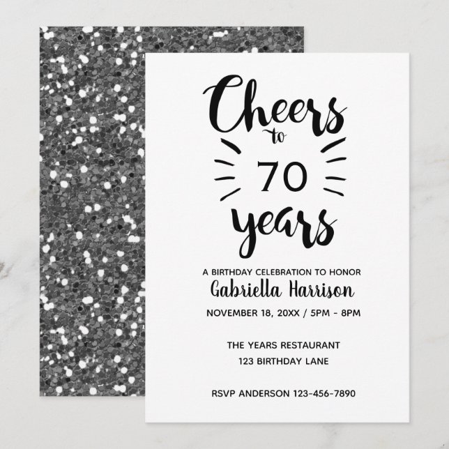 Silver Glitter 70th Birthday Invitation (Front/Back)