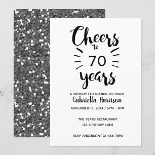 Silver Glitter 70th Birthday Invitation