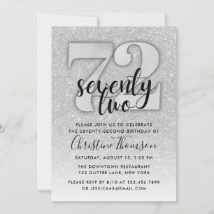 Silver Glitter 72nd Birthday Invitation