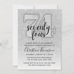 Silver Glitter 74th Birthday Invitation