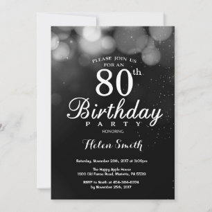 Silver Glitter 80th Birthday Invitation Card