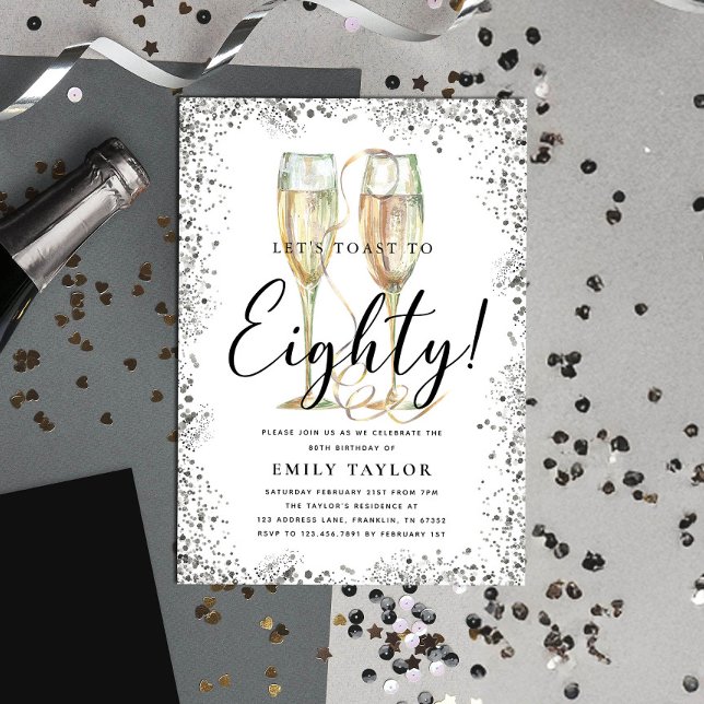 Silver Glitter 80th Birthday Party Invitation (Creator Uploaded)