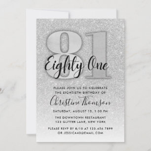 Silver Glitter 81st Birthday Invitation
