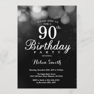 Silver Glitter 90th Birthday Invitation Card