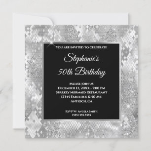 Silver Glitter Abstract Snake Glam Birthday Invitation