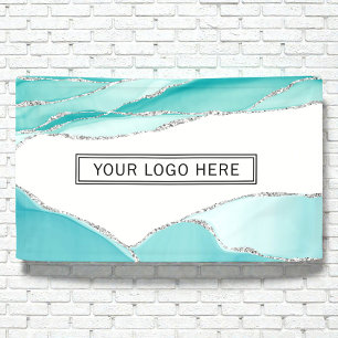 Silver Glitter Agate Teal Mint Watercolor Logo Banner