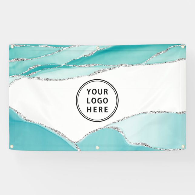Silver Glitter Agate Teal Mint Your Logo Banner (Horizontal)