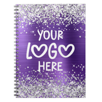Silver Glitter Amethyst Faux Foil Business Logo Notebook