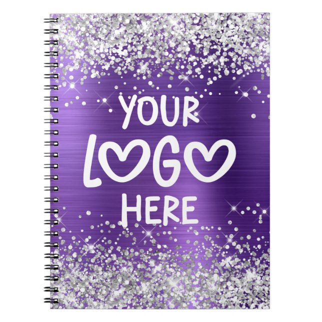 Silver Glitter Amethyst Faux Foil Business Logo Notebook (Front)
