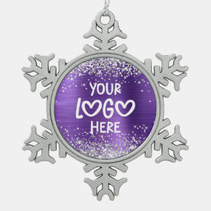 Silver Glitter Amethyst Faux Foil Business Logo Snowflake Pewter Christmas Ornament