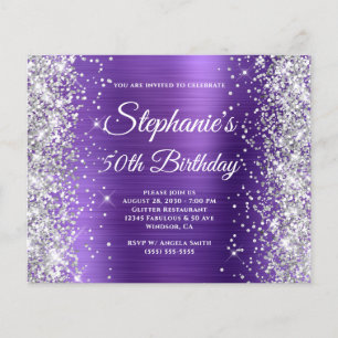 Silver Glitter Amethyst Foil 50th Birthday Flyer