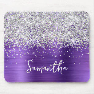 Silver Glitter Amethyst Glam Name Mouse Mat