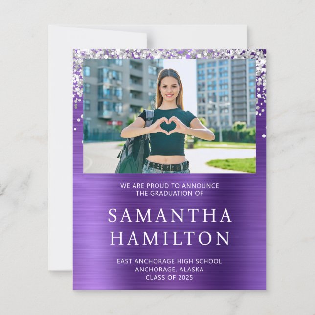 Silver Glitter Amethyst Photo Graduation Invite (Front)