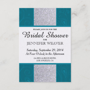 Silver Glitter and Aqua Teal with Swirly Design Invitation