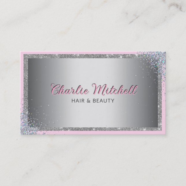 Silver Glitter and Background  Business Card (Front)