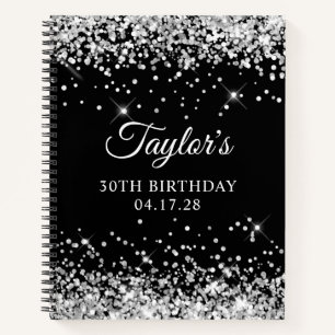 Silver Glitter and Black 30th Birthday Notebook
