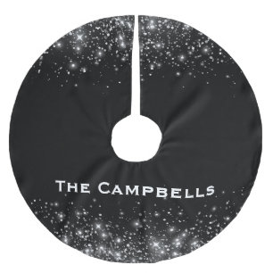 Silver Glitter And Black Elegant Monogrammed Brushed Polyester Tree Skirt