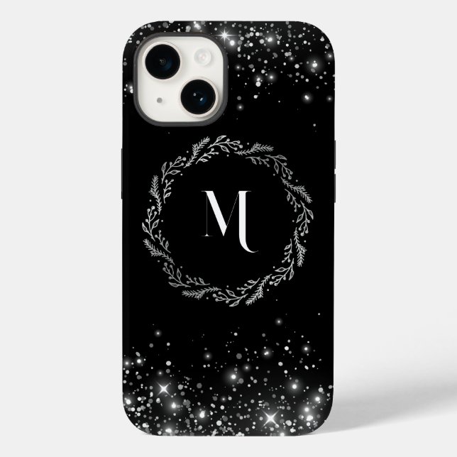 Silver Glitter And Black Elegant Monogrammed  Case-Mate iPhone Case (Back)