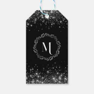 Silver Glitter And Black Elegant Monogrammed  Gift Tags