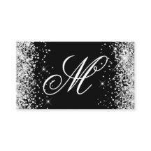 Silver Glitter and Black Fancy Monogrammed
