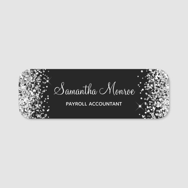Silver Glitter and Black Name Tag (Front)