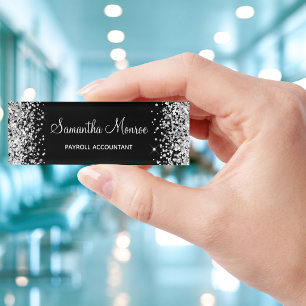 Silver Glitter and Black Name Tag