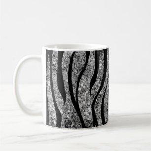 Silver Glitter and Black Zebra Stripes Coffee Mug