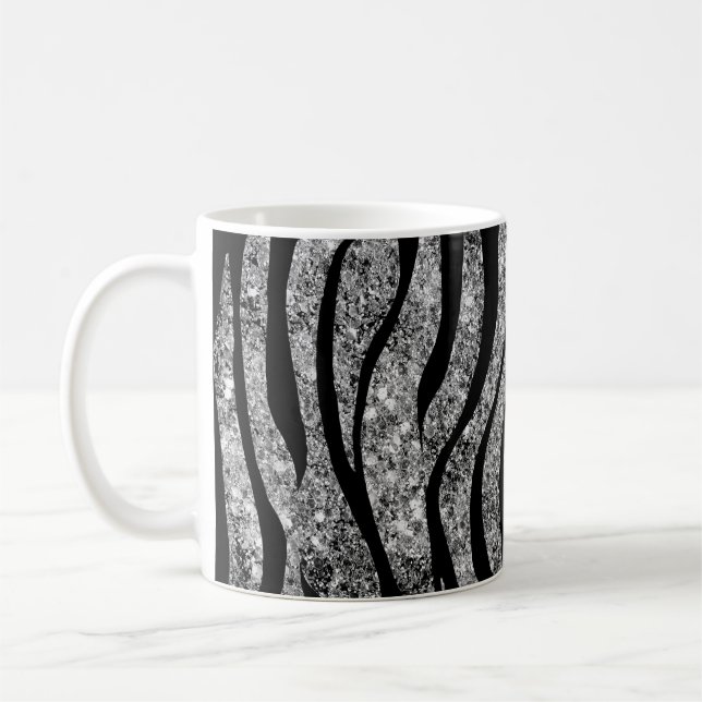 Silver Glitter and Black Zebra Stripes Coffee Mug (Left)