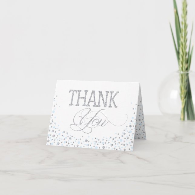 Silver Glitter and Blue Sprinkles Thank You Card (Front)
