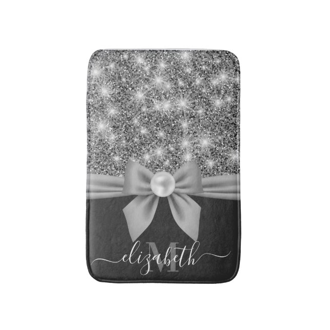Silver Glitter and Bow Bath Mat (Front Vertical)