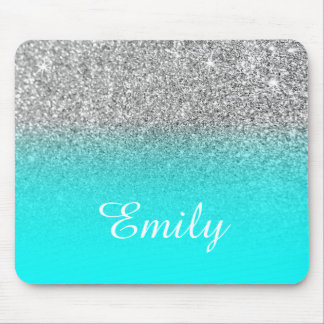 Silver Glitter and Bright Aqua Ombre Mouse Mat