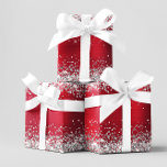 Silver Glitter and Bright Red Ombre Foil Wrapping Paper Sheet<br><div class="desc">Glam style wrapping paper sheets for her Christmas or holiday gift.
The edges feature faux silver grey glitter and sparkles. 
The background is a bright red ombre foil digital art.
These artistic designs print like a photo on your gift wrap.</div>