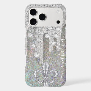 Silver Glitter And Diamonds On Rainbow Glitter