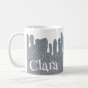 Silver Glitter and Dripping White Personalised Coffee Mug